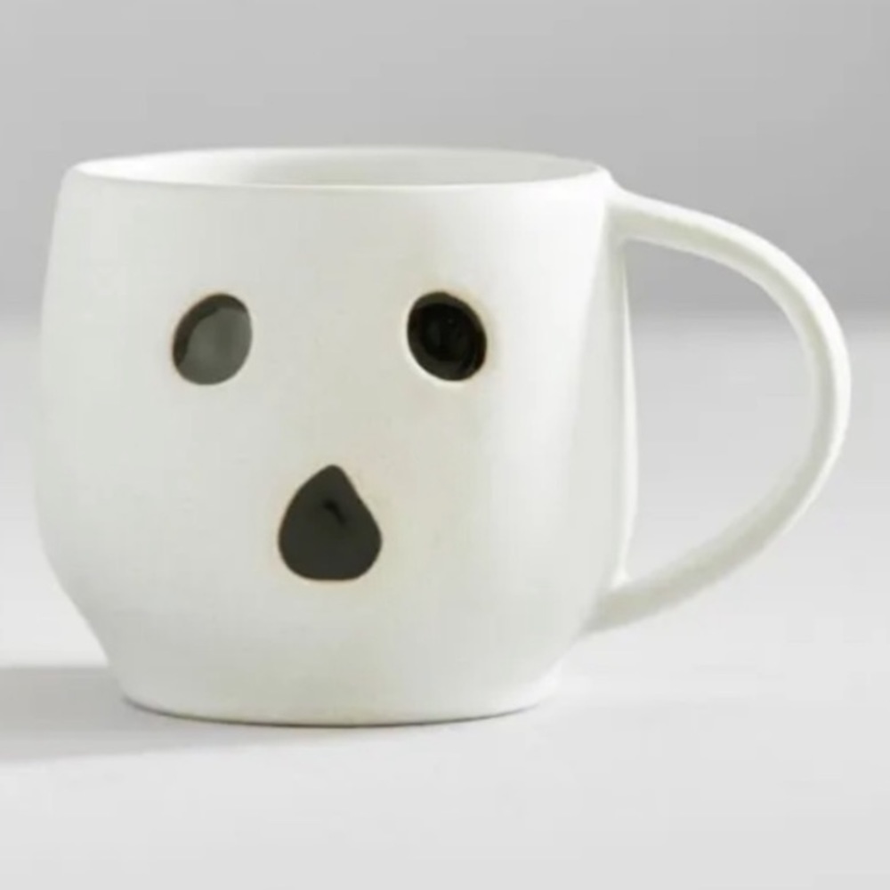 Pottery Barn Ghost Boo Mug Cup Modern Matte Stoneware Minimalist Gus Coffee Set